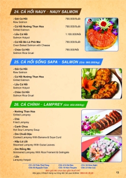 Menu cá hồi nauy, cá hồi sống sapa, cá chình