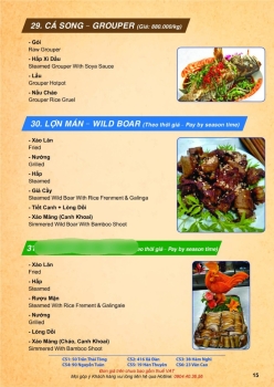 Menu cá song, lợn mán