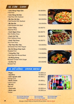 Menu cơm canh, đồ uống
