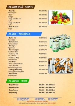 Menu hoa quả, bia thuốc lá - rượu