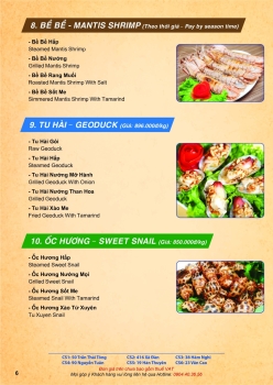 Menu bề bề, tu hài, ốc hương