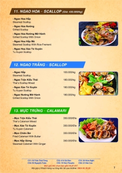 Menu ngao hoa, ngao trắng, mực trứng