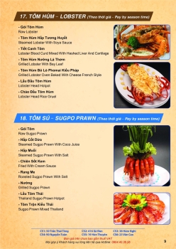 Menu tôm hùm, tôm sú